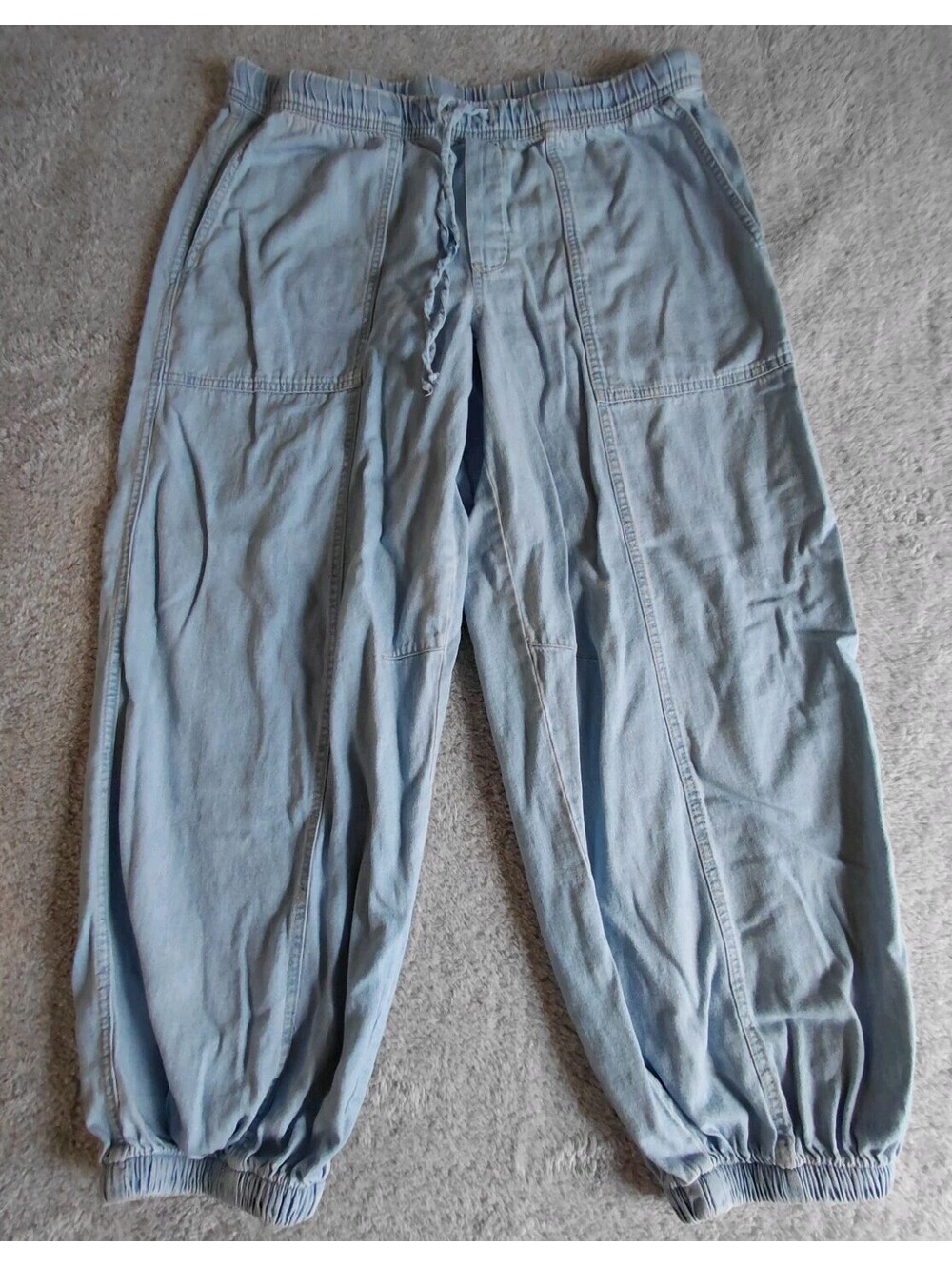 Old Navy Mid Rise Balloon Pants Large Blue Denim Boho Festival Baggy Comfort